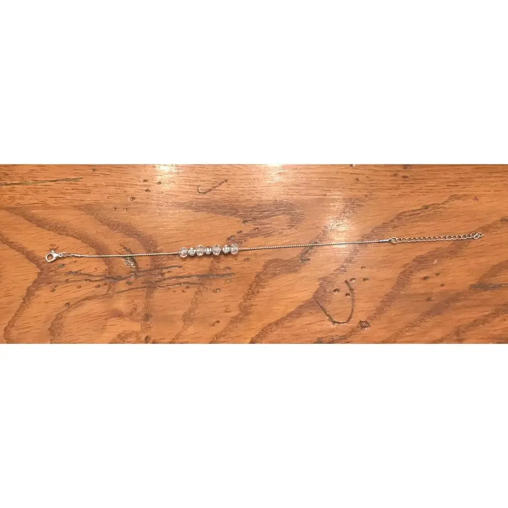 5 Clear Bead Silvertone Hardware Delicate Chain 7